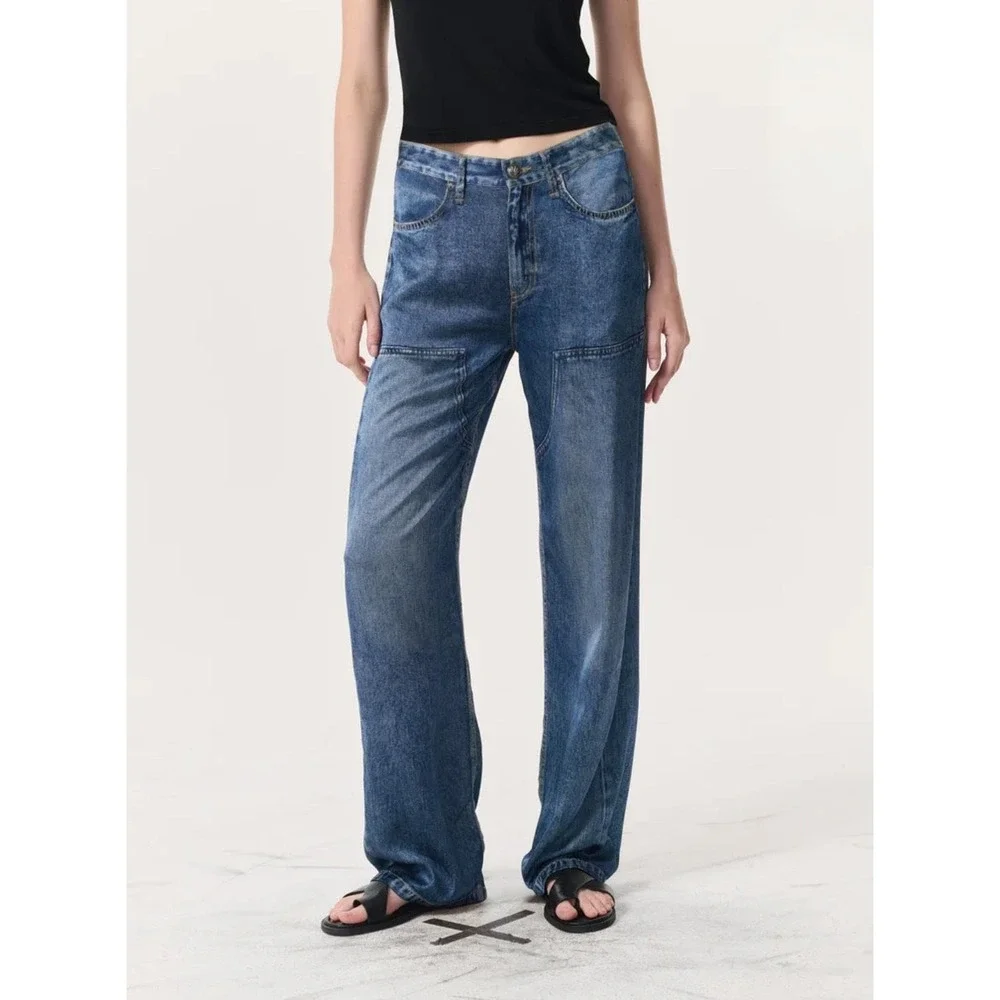 Rag & Bone Miramar Satin Logan Carpenter Pants Women's 26 Blue Avalon Hemmed - Picture 1 of 11